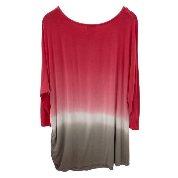 Sunday Super Soft Coral to Beige Ombré 3/4 Sleeve Ruched Side Shirt Top Size 1X - Picture 5 of 8